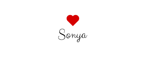 a heart icon with the word Sonya beneath it in script